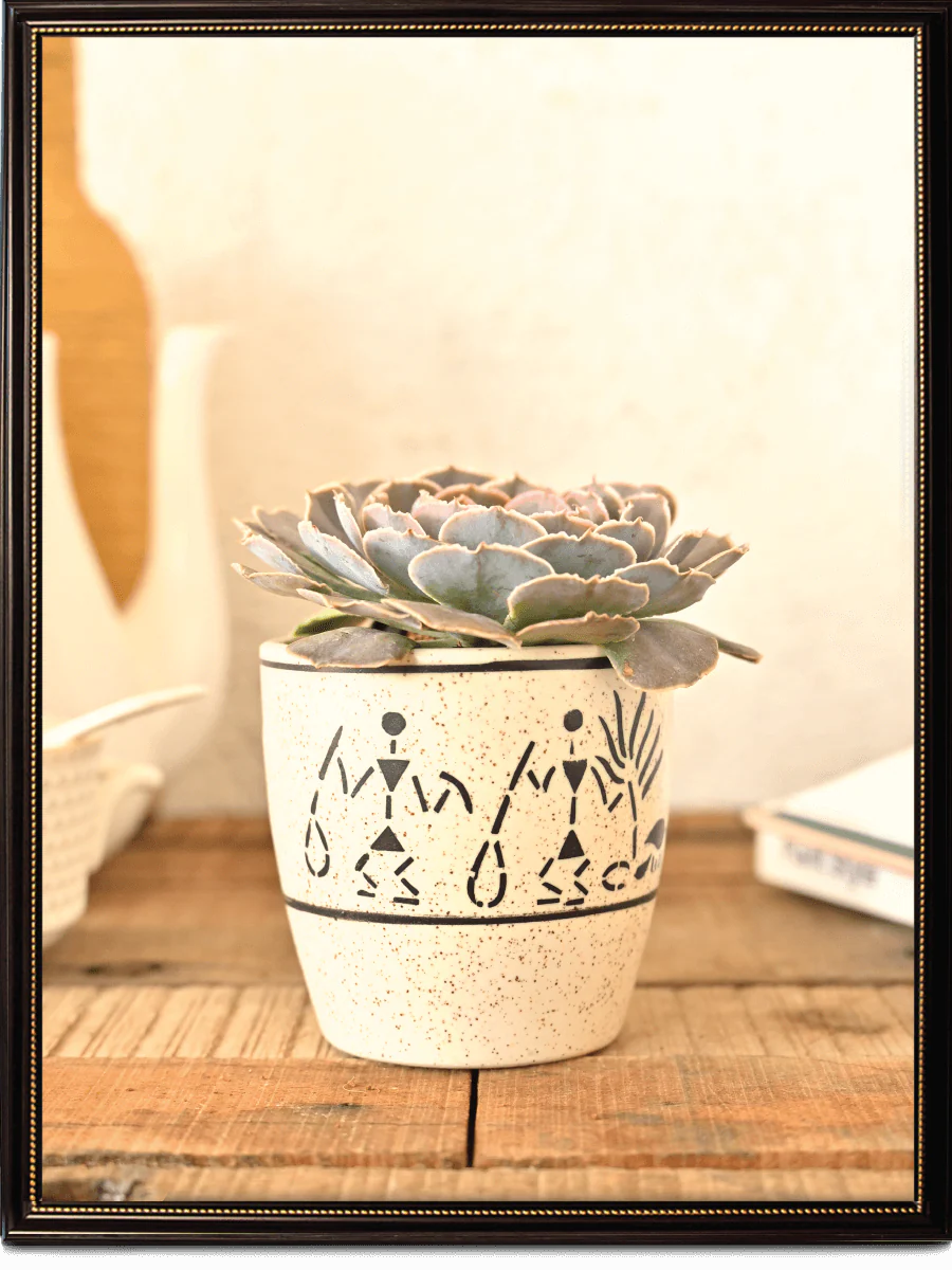 Damru Matte Finish Ceramic Pot (3.6 Inch Diameter) - Image 4